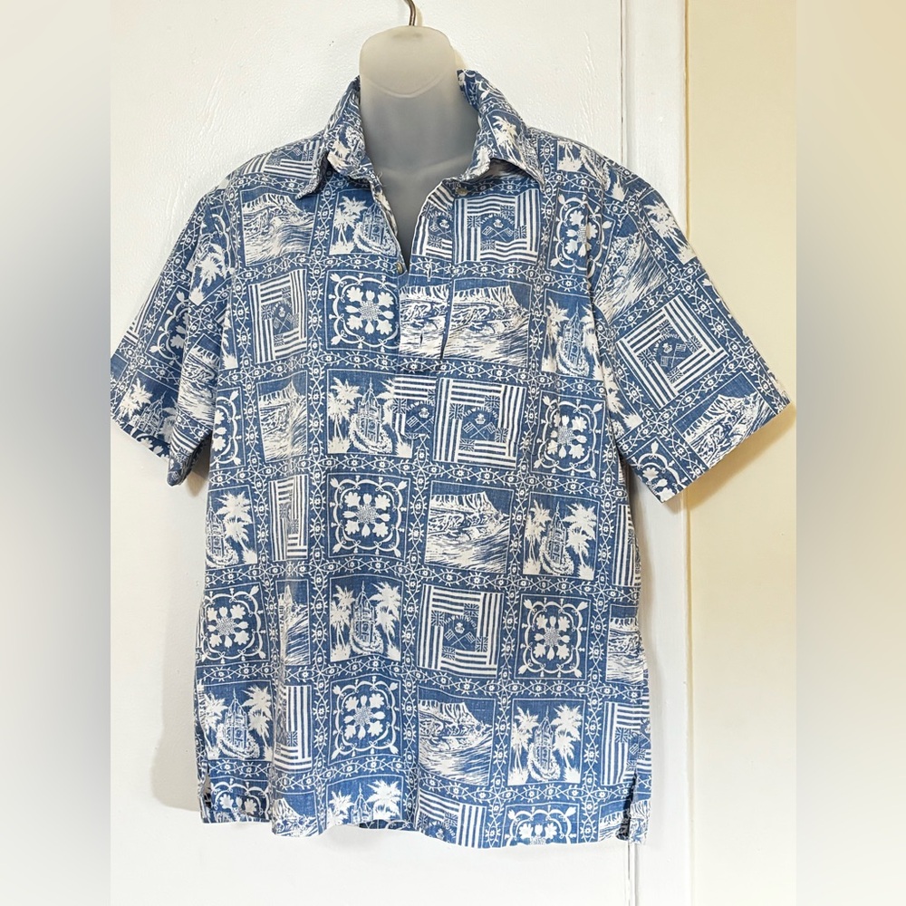 Reyn Spooner Vintage Hawaiian Traditional Aloha Henley Ponoi Surf Vacation Men M